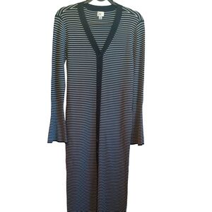 Black and White Striped Cardigan Dress with Long Bell Sleeves